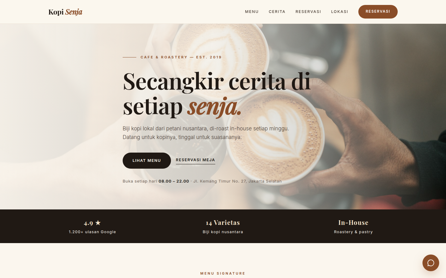 Website Kopi Senja karya Tempat Digital